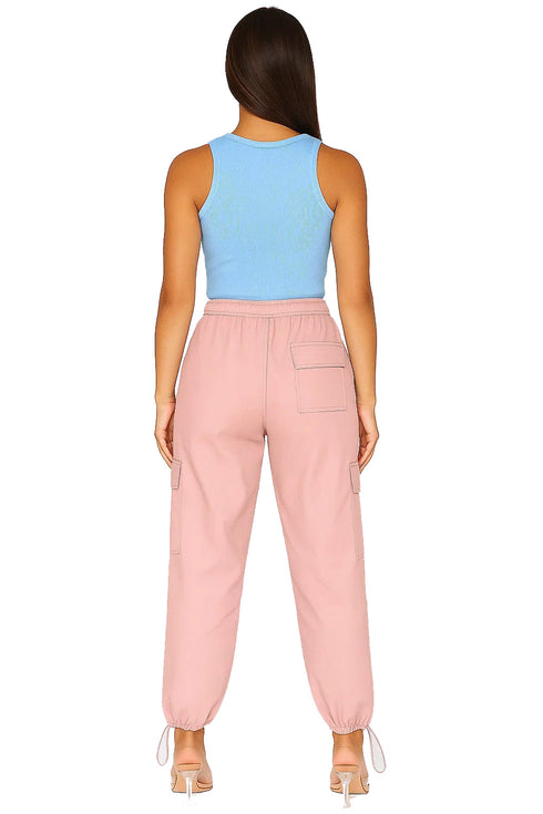 Womens Baggy Cargo Trousers – Drawstring Waist, Loose Fit Combat Pants with Pockets