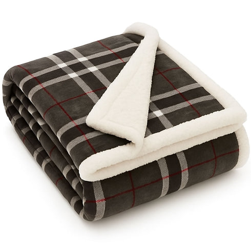 Plaid Sherpa Fleece Blanket | Reversible Sofa & Bed Throw