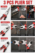 3 Piece Pliers Set – Long Nose, Combination & Wire Cutter Pliers for DIY, Electrical & Home Repairs