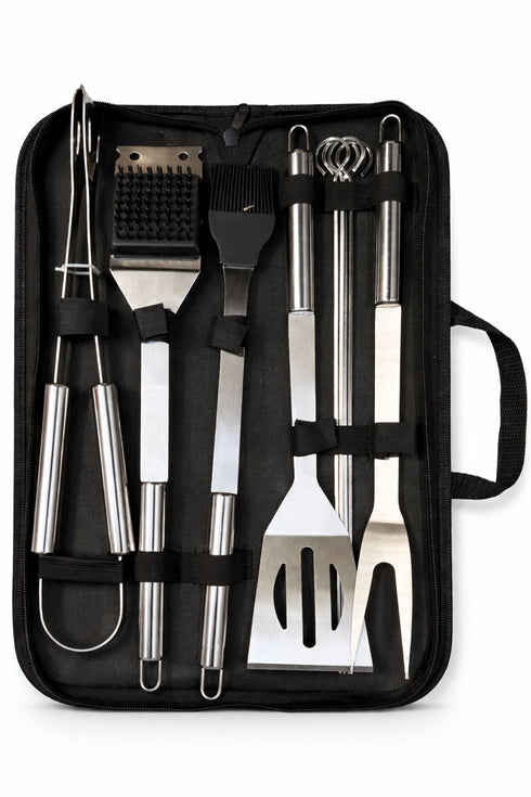 6 Piece BBQ Tool Set with Carry Case – Stainless Steel Grill Utensils