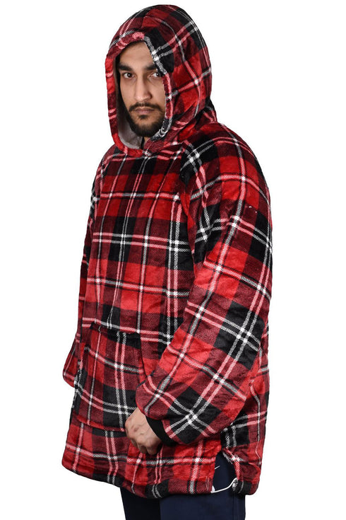 Blanket Oversized Red Black Hoodie - Check