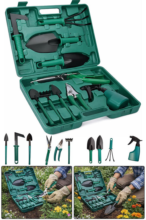 10 Piece Garden Hand Tool Set with Carry Case