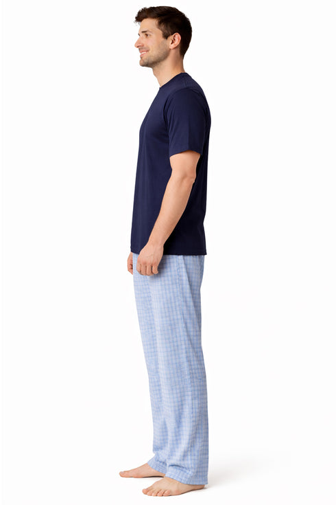 Mens Woven Lounge Polycotton T-Shirt Pajama Set