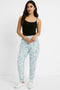Ladies Printed Wide Leg Capri Trouser Blue