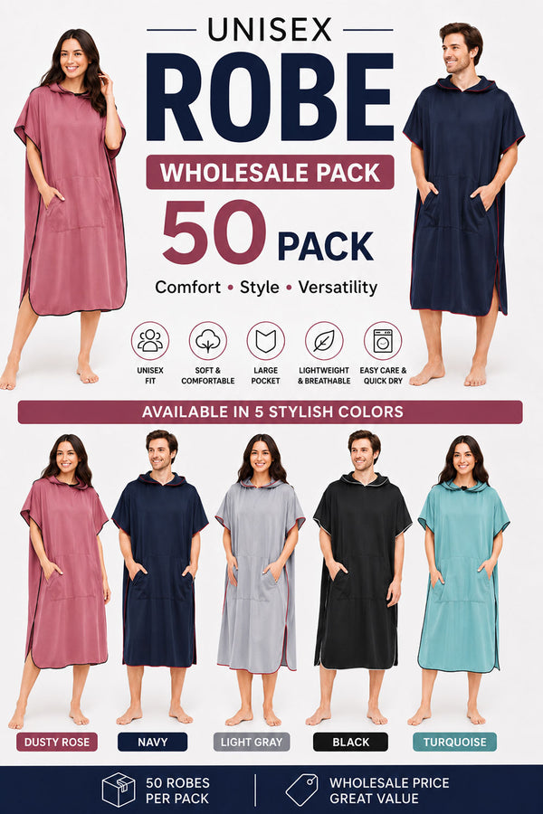 50 Pack Unisex Hooded Changing Robes – Quick Dry Lightweight Wholesale Robes