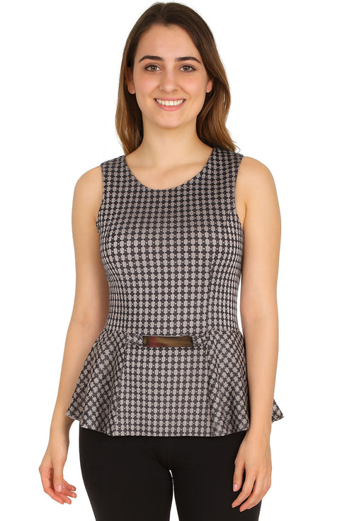 Women’s Sleeveless Peplum Top with Belt Detail