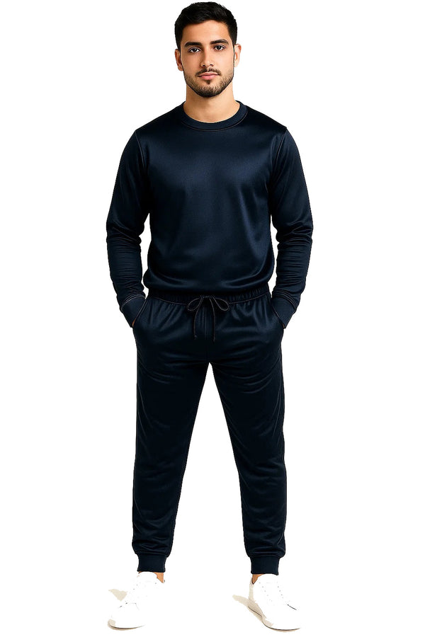 Men's Polyester Tracksuit Set – Plain Pullover Sweatshirt & Joggers