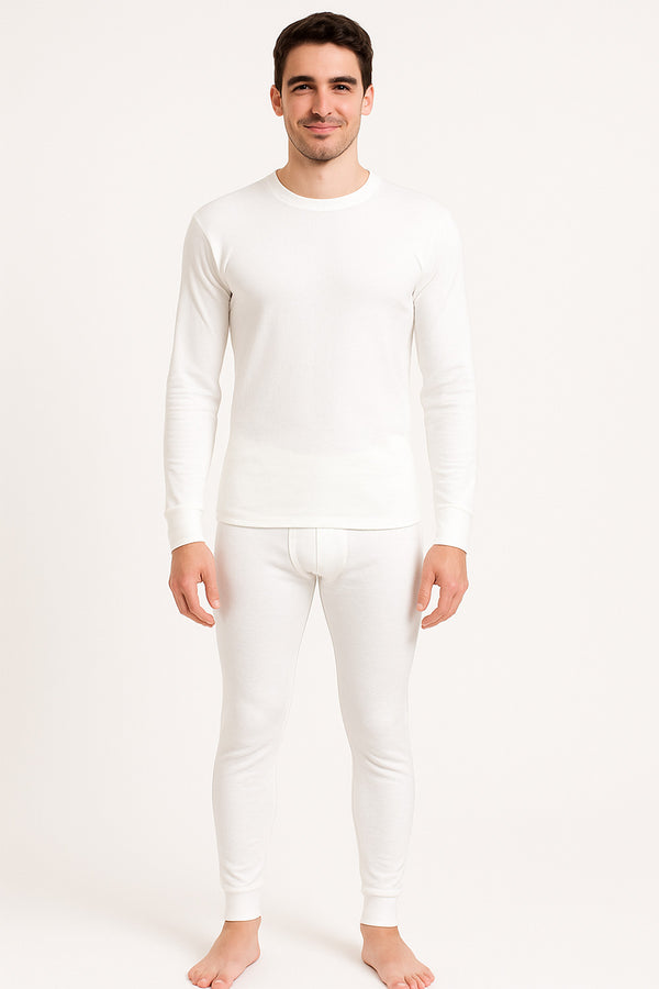 Mens White Long Johns Thermal Full Sleeve Set