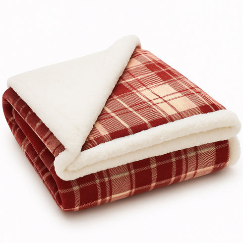 Plaid Sherpa Fleece Blanket | Reversible Sofa & Bed Throw