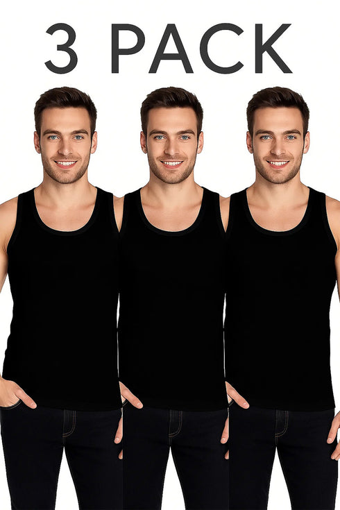 3 Pack Men's Plain Polycotton Sleeveless Vest – Soft, Lightweight, Print-Friendly Gym Tank Top