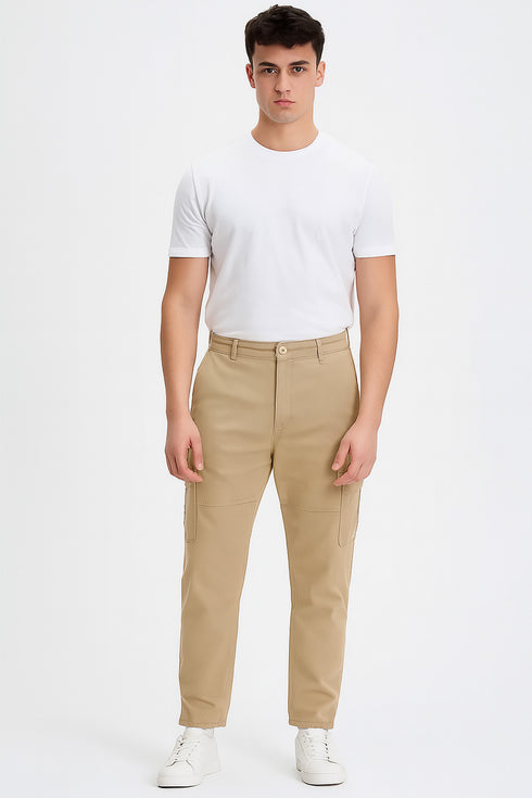 Men's Fire Trap Cargo Combat Trousers – Cotton Chino Denim-Style Work Pants with Pockets