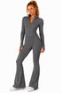 Women’s Zip Up Active-wear Set with Flared Leggings