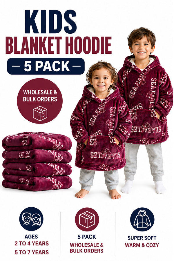 5 Pack Kids Blanket Hoodie – Oversized Sherpa Fleece Hoodie Blanket for Boys & Girls - From £4.00 Per Unit