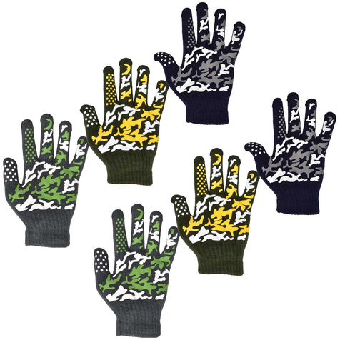 Kids Camouflage Grip Gloves 3 & 6 Packs – Assorted Colors | Durable Knitted Anti-Slip Gloves