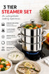 3 Tier Stainless Steel Steamer Set with Glass Lid