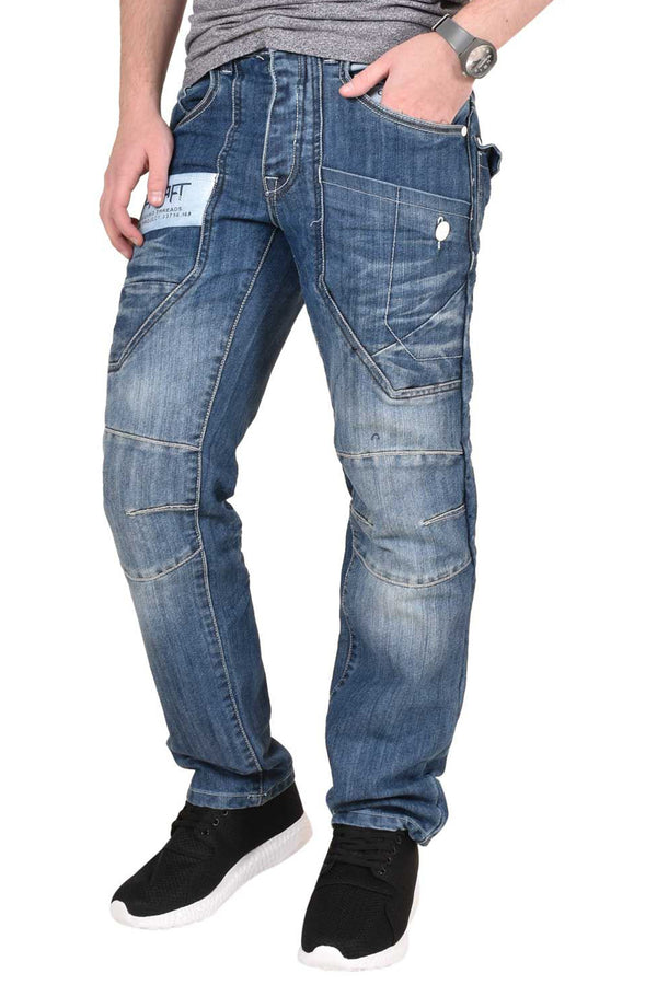 Mens Faded Zipped Denim Jeans - Big Sizes