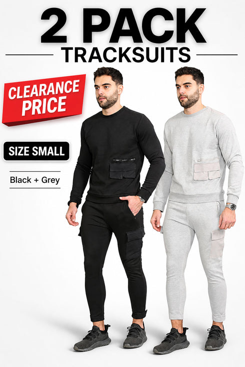Men’s 2 Pack Tracksuits Small – Black & Grey Clearance Set - From £9.99 Per Unit