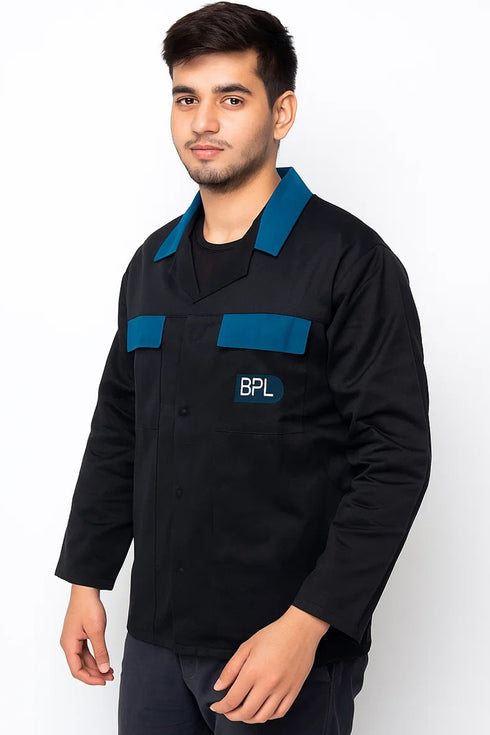 Men’s Industrial Workwear Jackets – Durable Long Sleeve Uniform Tops with Contrast Collar & Pocket Design