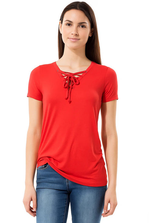 Womens Neck Fitted Drawstring Top