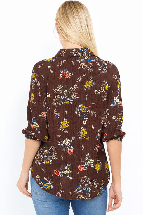 Women Floral Print Button Up Style Shirt