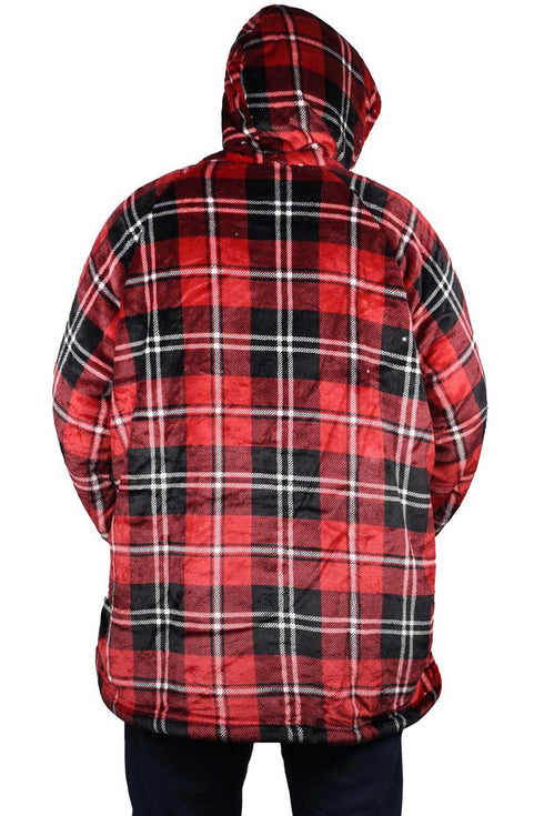 Blanket Oversized Red Black Hoodie - Check