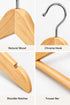 20 Pack Wooden Clothes Hangers with Chrome Hooks, Shoulder Notches and Trouser Bar