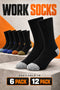 Men’s Black Work Socks with Contrast Heel & Toe – 6 or 12 Pack