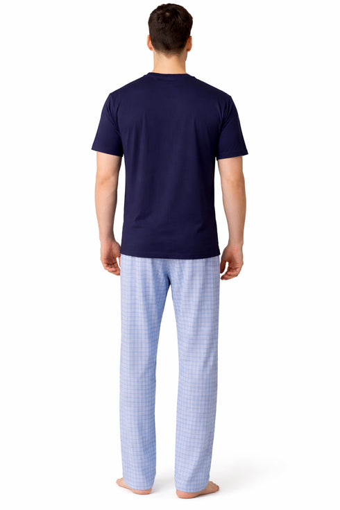 Mens Woven Lounge Polycotton T-Shirt Pajama Set