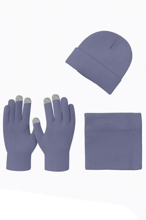 Unisex Winter Hat, Neck Warmer & Touchscreen Gloves Set – 3 Pieces Knit Cold Weather Accessories