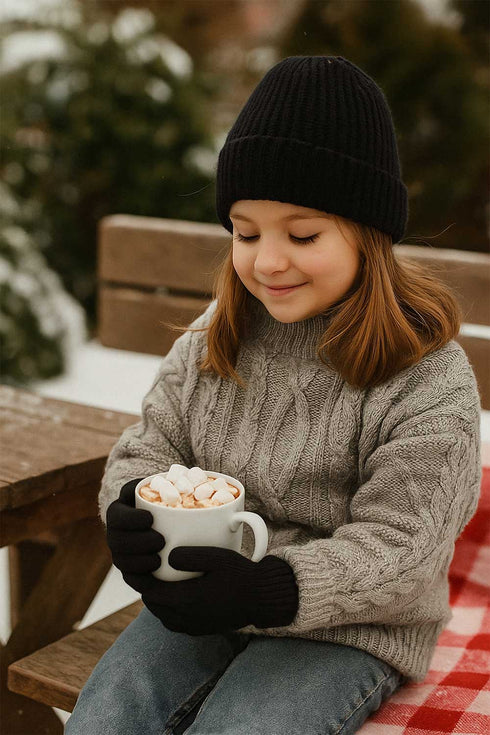 Kids Black Knit Winter Gloves 6 Pack – Warm, Stretchable, Unisex Cold Weather Handwear