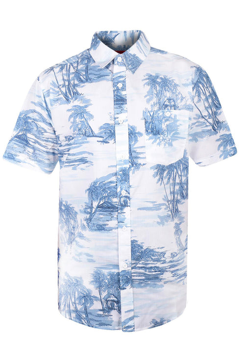 Mens White Beach Print Hawaiian Shirt