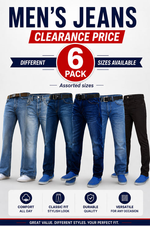 6 Pack Men’s Jeans Clearance Deal - From £7.49 Per Unit