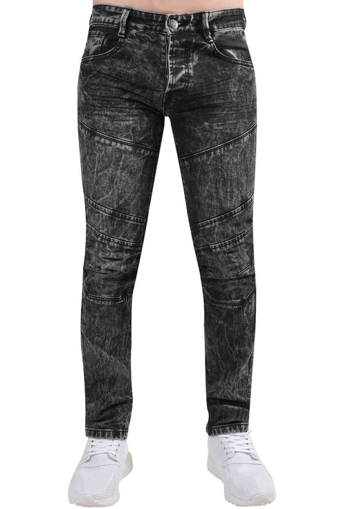 Mens Black Wash Biker Jeans