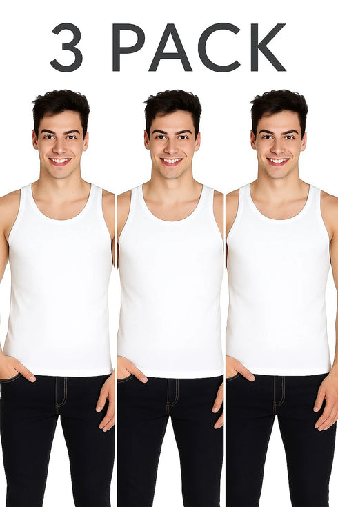 3 Pack Men's Plain Polycotton Sleeveless Vest – Soft, Lightweight, Print-Friendly Gym Tank Top