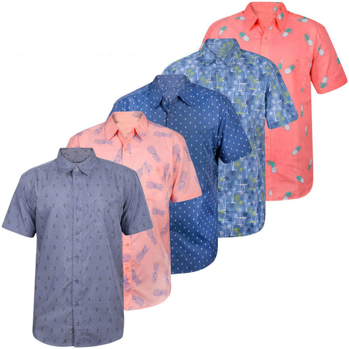 5 Pack Mens Beach Hawaiian Shirt Short Sleeve Summer Shirt