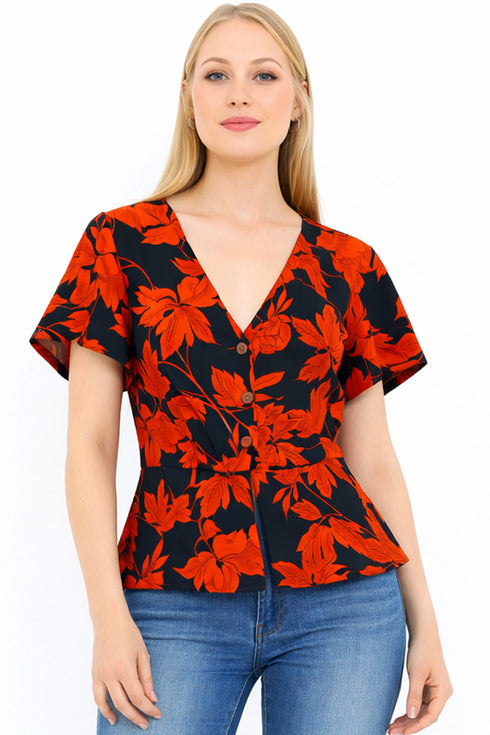 Women Floral Print Button Up Style Shirt