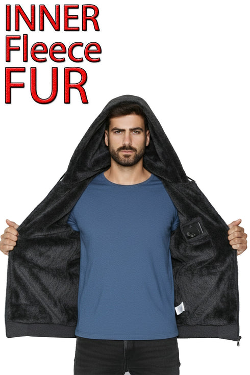 Men’s Fleece Lined Hoodie with Inner Fur – Warm Winter Zip Up Sweatshirt Jacket with Pocket
