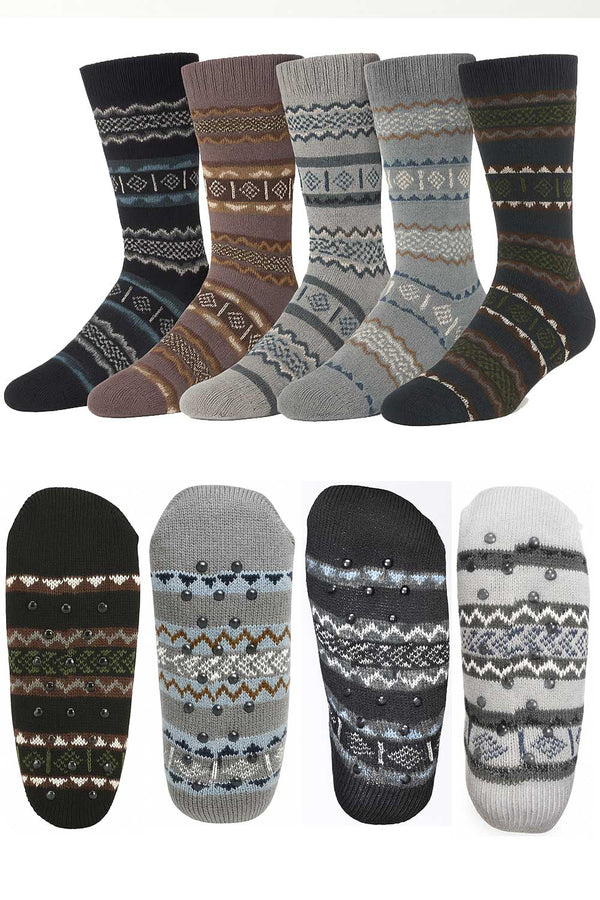 Men’s Winter Warm Gripper Socks – Colorful Knitted Patterned Cotton Socks
