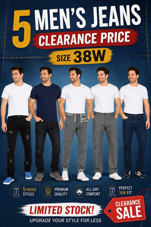 5 Men's Jeans Clearance Sale Size 38W - From £5.59 Per Unit