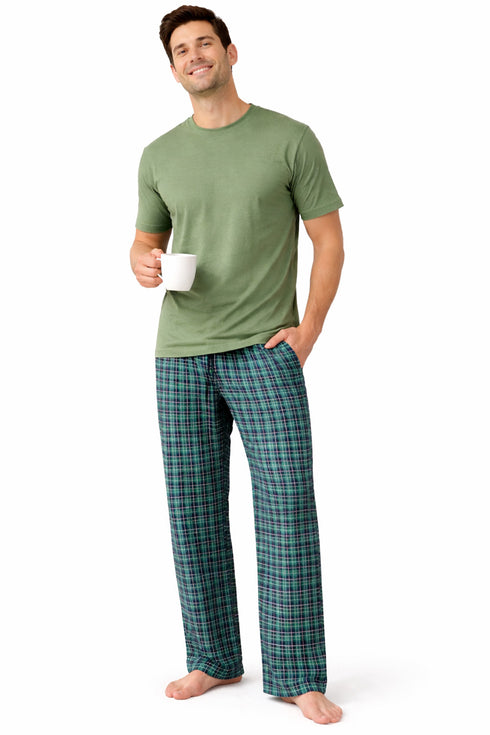 Mens Woven Lounge Polycotton T-Shirt Pajama Set