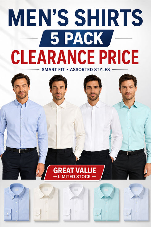 5 Pack Men’s Shirts Smart Fit Assorted Styles Clearance Bundle - From £3.19 Per Unit
