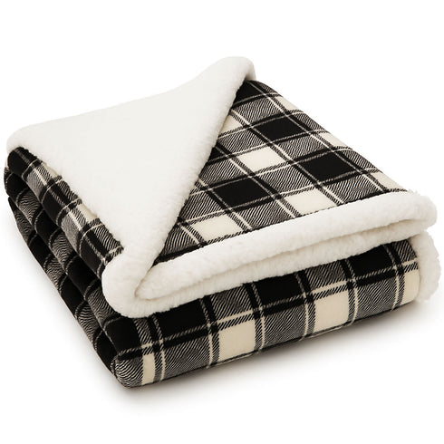 Plaid Sherpa Fleece Blanket | Reversible Sofa & Bed Throw