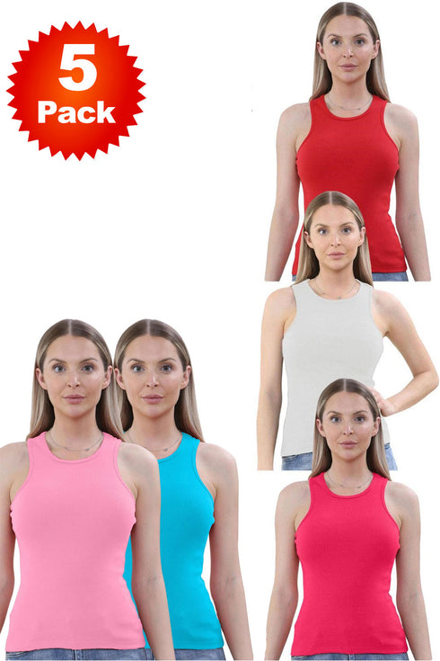 5 Pack Womens Polycotton Ribbed Vests