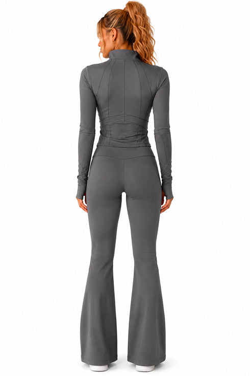 Women’s Zip Up Active-wear Set with Flared Leggings