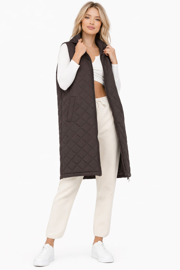 Womens Long Line Hooded Zipper Jacket