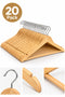 20 Pack Wooden Clothes Hangers with Chrome Hooks, Shoulder Notches and Trouser Bar
