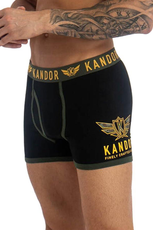 5 Pack Kandor Men’s Boxer Briefs Multipack – Cotton Stretch Underwear with Camo, Solid & Contrast Waistband