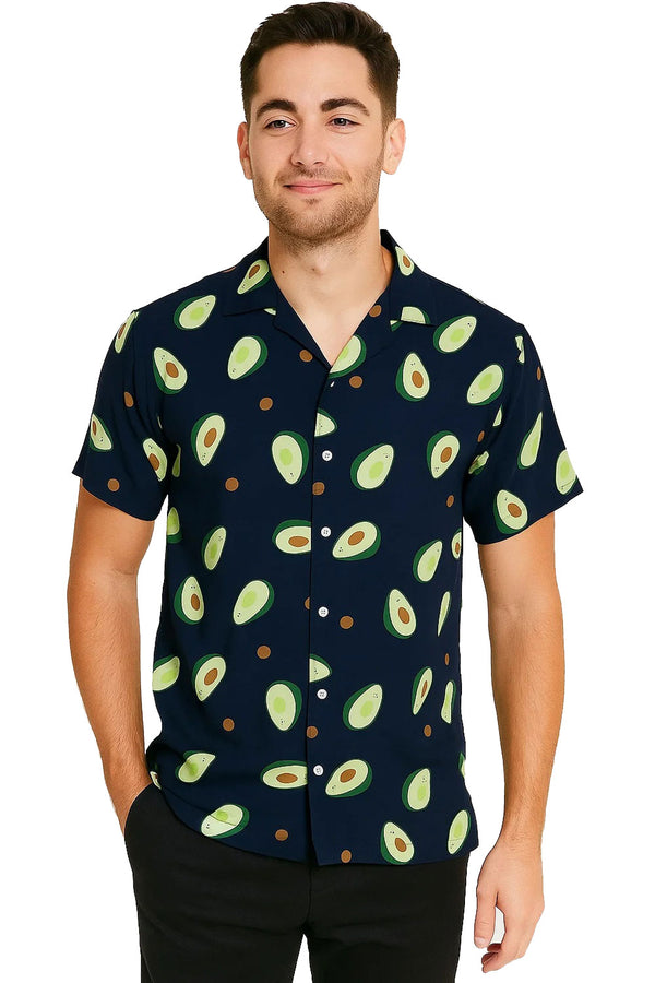 Men's Black Avocado Print Short Sleeve Shirt – Fun & Tropical Casual Wear