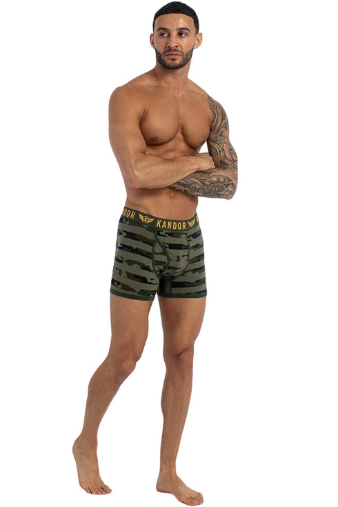 5 Pack Kandor Men’s Boxer Briefs Multipack – Cotton Stretch Underwear with Camo, Solid & Contrast Waistband