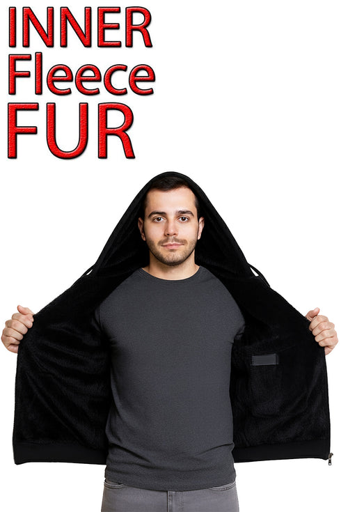 Men’s Fleece Lined Hoodie with Inner Fur – Warm Winter Zip Up Sweatshirt Jacket with Pocket